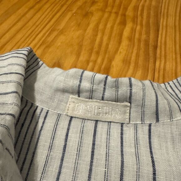 CP Shades 100% Linen Button Up Stripe Tunic Shirt L Lagenlook Coastal Beach Boho - Picture 4 of 9